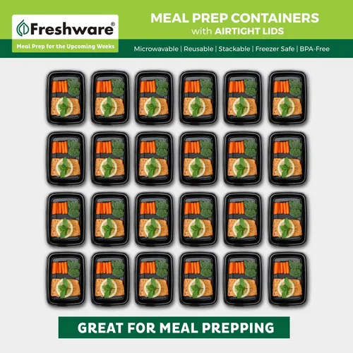 Vista 3 de Freshware Contenedores de preparación de comidas [paquete de 150] 1 compartimento con tapas, contenedores de almacenamiento de alimentos, caja
