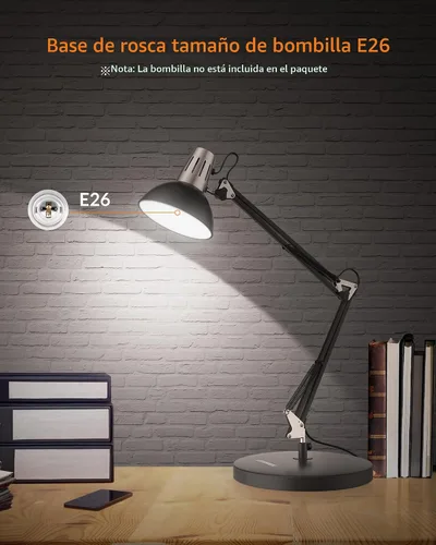 Vista 5 de LEPOWER Lámpara de escritorio ajustable de metal con abrazadera, brazo Negro