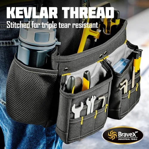 Vista 9 de Bravex - Tirantes de cinturón de herramientas, chaleco de herramientas Pro Ultra 20 bolsas estilo Y, 5 combo delantal bolsa de herramientas