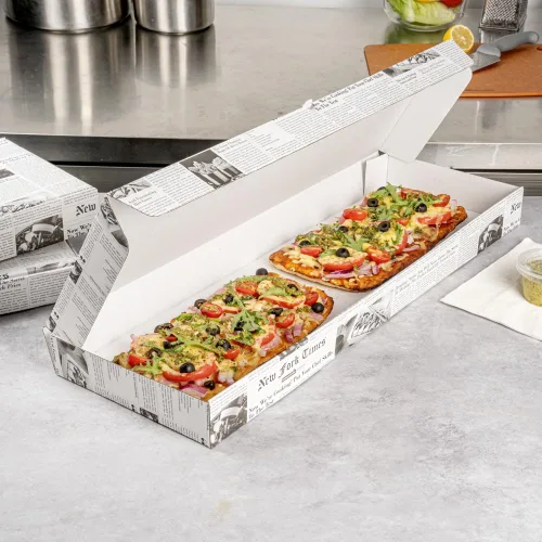 Vista 63 de Restaurantware - Cajas para pizza, 50 unidades, 14 x 7 x 1.5 pulgadas, embalaje de papel de cartón corrugado con bloqueo de pestañas, resistente a