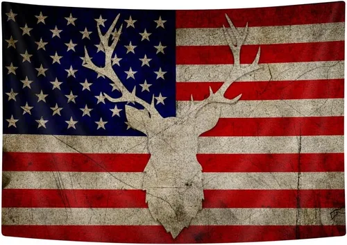 Vista 4 de Tapiz decorativo de pared con cabeza de grunge, diseño rústico de bandera de Estados Unidos, diseño de camuflaje, para colgar en la pared, arte