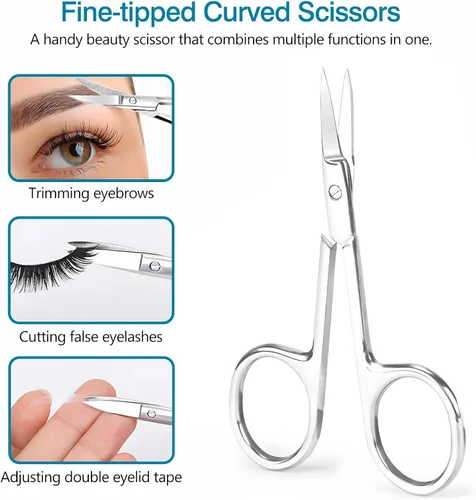 Vista 3 de Paquete de 2 tijeras para cutículas y tijeras de aseo extrafinas para manicura y pedicura, hoja curvada precisa punta puntiaguda kit de aseo