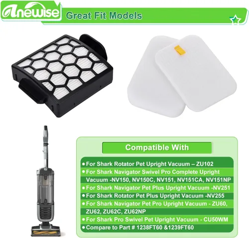 Vista 2 de Anewise Filtro de repuesto para Shark Navigator Zero-M Pet Pro ZU102 ZU60 ZU62 ZU55 NV181 NV150 NV151 NV251 NV251 Rotator NV255 ZU100 ZU81