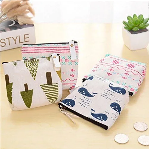 Vista 4 de KWJOY Juego de 5 monederos de lona con diseño de animales para regalo, monedero pequeño y lindo para mujeres, niñas, ballena, oso polar, erizo