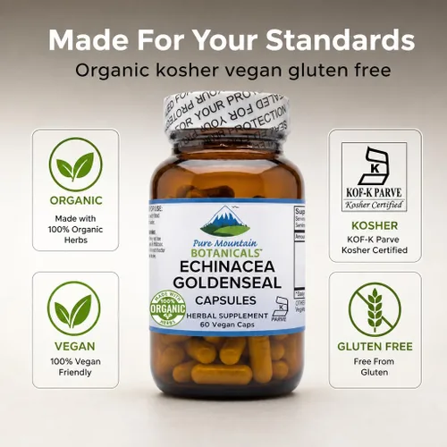 Vista 3 de Pure Mountain Botanicals Cápsulas de sello de oro de equinácea – 450 mg de complejo orgánico de raíz de equinácea y sello de oro – 90 cápsulas