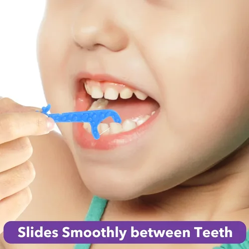 Vista 2 de Lakeyface 300 unidades de hilo dental para niños, lindas púas de hilo dental de jirafa para niños, sin flúor, sin BPA, hilo dental sin sabor, 4