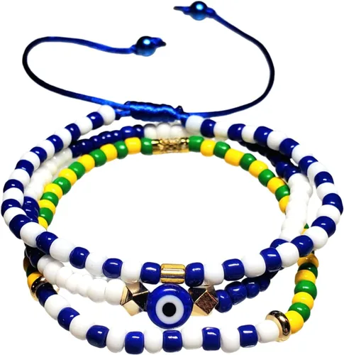 Vista 11 de Hecho a mano contra el mal de ojo orishas joyería de protección Ilde elástico elástico ajustable con cuentas unisex amuleto pulsera conjunto