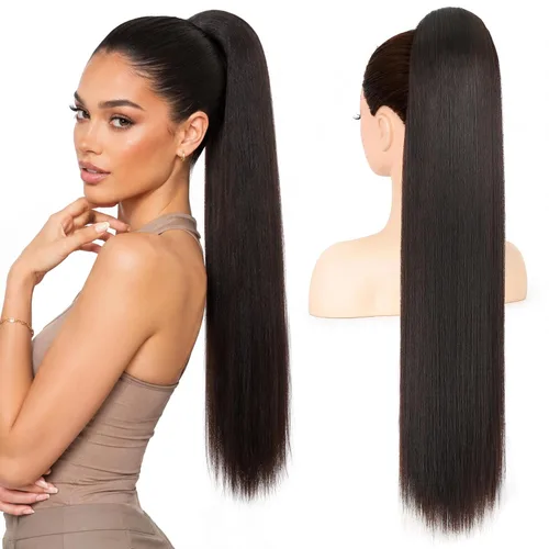 Vista 8 de Extension de cola de caballo con cordón de 26 pulgadas para mujer, extensiones de cola de caballo largas y onduladas, extensiones de cabello Rubio