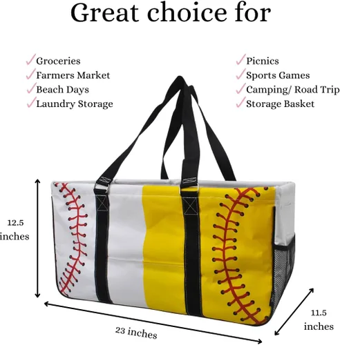 Vista 423 de NGIL Bolsa de comestibles reutilizable extra grande plegable de gran tamaño para comestibles, almacenamiento, picnic, playa, Estampado