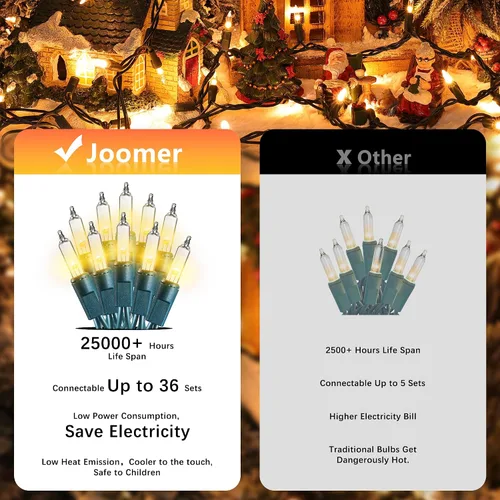 Vista 2 de Joomer - Luces LED de Navidad, 2 paquetes, total 39 pies, 200 LED, luces de árbol de Navidad multicolor, luces de cuerda mini enchufables