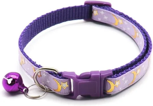 Vista 4 de Collar reflectante para gato, 5 collares de gato separables con lunas de campana, estrellas, lindo gatito, ajustable, de 7.5 a 12.5 pulgadas