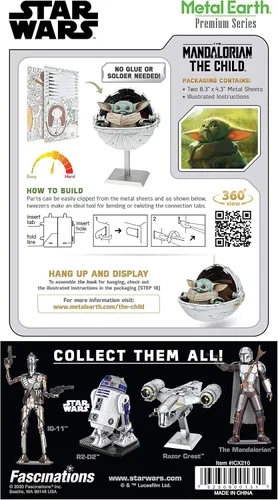 Vista 2 de Fascinations Metal Earth Premium Series Star Wars Mandalorian The Child Kit de modelo de metal 3D con pinzas