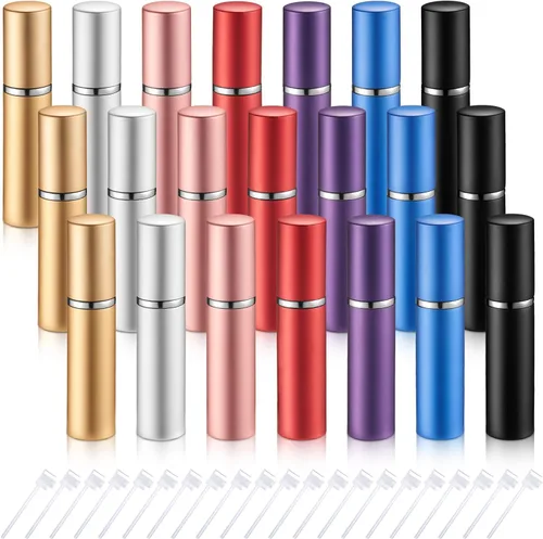 Vista 7 de Tessco for you 21 piezas de botellas de perfume con atomizador de 5 ml, mini atomizador pulverizador para perfume, recargable a granel con bomba