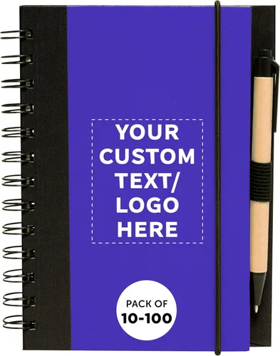 Vista 13 de DISCOUNT PROMOS Juego de 100 cuadernos de bloques ecológicos personalizados con bolígrafos, paquete a granel personalizado, perfecto