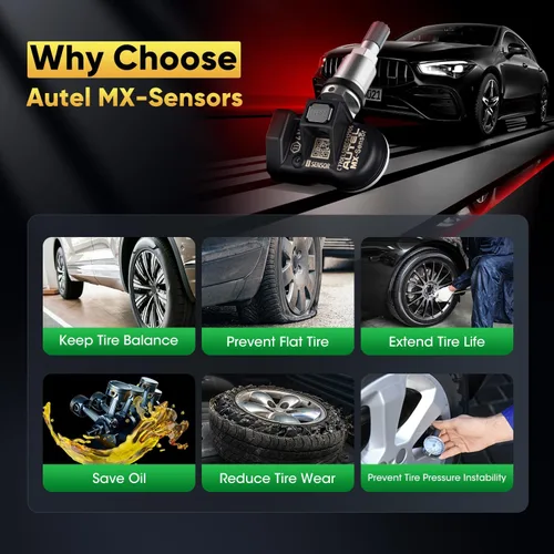 Vista 8 de Autel Juego de 4 Sensores TPMS, MX-Sensor 2 en 1 315MHz + 433MHz de Inserción TPMS Sensor Universal Programable, Nivel OE 100% Clonable por Autel