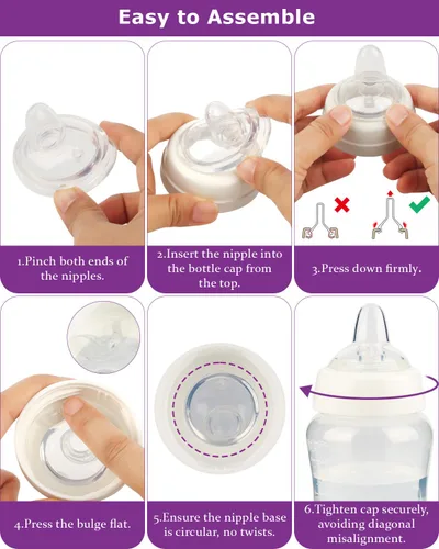 Vista 7 de Pezón de boquilla para Evenflo Balance Plus biberones de cuello ancho y biberones de vidrio, flujo variable, pezones de conversión de silicona, más