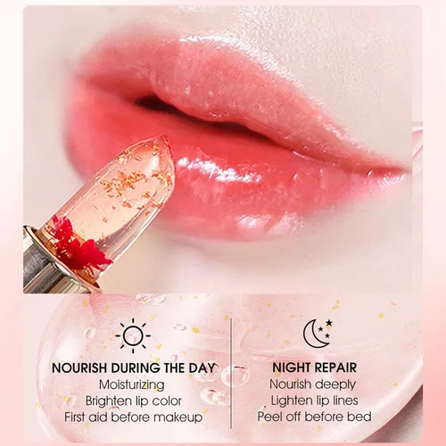 Vista 3 de Paquete de 3 lápices labiales de gelatina de flores, cambio de temperatura, hidratante de larga duración, bálsamo nutritivo mágico que cambia