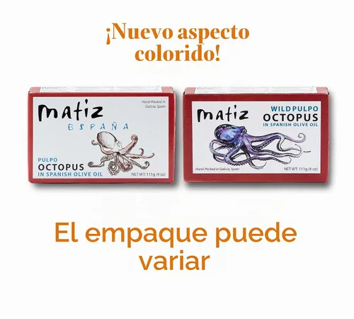 Vista 6 de Matiz Pulpo Pulpo de aleta amarilla salvaje en aceite de oliva 4.0 onzas