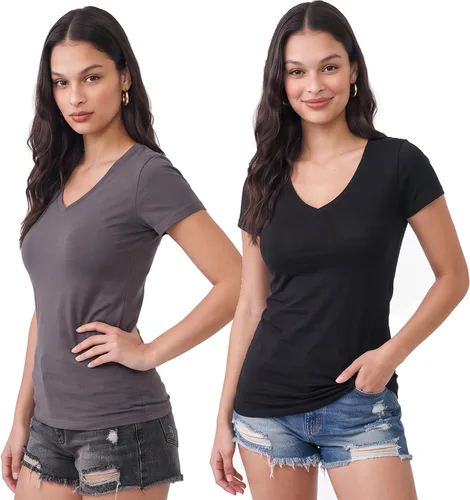 Vista 219 de Emmalise Camiseta de manga corta para mujer, cuello en V, tallas junior y plus