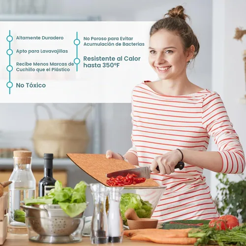 Vista 7 de Tabla de cortar apta para lavavajillas para cocina, tabla de cortar grande de madera compuesta, delgada y ligera, resistente al calor, sin BPA