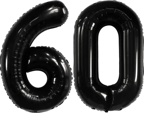 Vista 9 de KatchOn, Globos negros grandes del número 60, 40 pulgadas, globos de aluminio de 60 cumpleaños para decoraciones de cumpleaños, globo 60