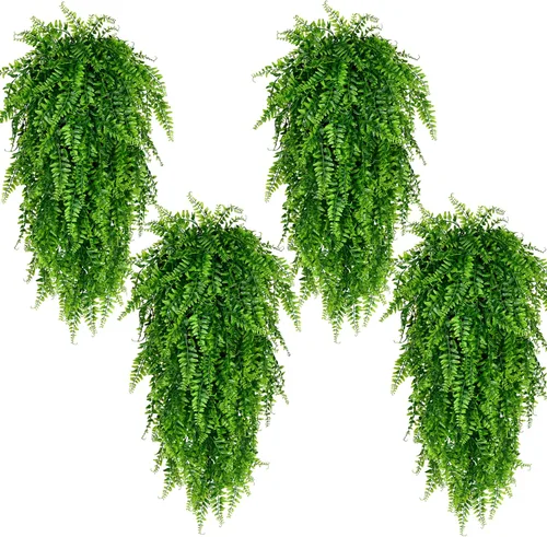 Vista 10 de Waipfaru 4 plantas colgantes falsas para exteriores, helechos falsos resistentes a los rayos UV, plantas falsas de plástico para pared