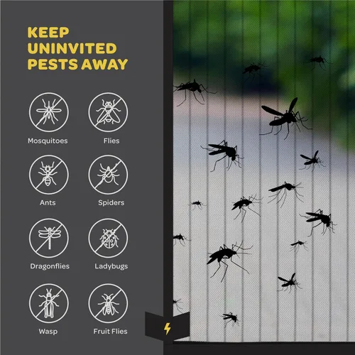 Vista 4 de Puerta mosquitera magnética manos libres, resistente, protector de malla de puerta de mosquitero autosellado, apto para mascotas y niños, hebilla