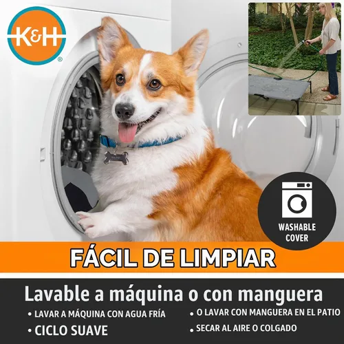Vista 7 de K&H - Cama elevada para perros para exteriores, cama elevada y refrescante Malla de color marrón.