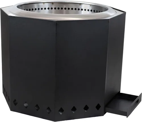Vista 6 de Sunnydaze - Fogata de leña sin humo con póker de troncos, de acero inoxidable, sin humo, para el patio trasero, color negro, 21.5 pulgadas
