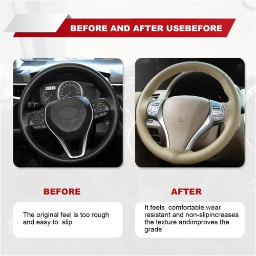 Vista 5 de ZIMISI Funda para Volante de Cuero Genuino, Envoltura de Costura Antideslizante y Transpirable para Coche, Costura DIY con Hilo y Aguja, Funda