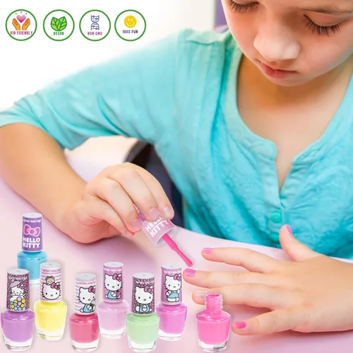Vista 2 de Townley Girl Hello Kitty - Juego de 8 esmaltes de uñas, a base de agua, no tóxico, juego despegable para niñas y niños a partir de 3 años, perfecto
