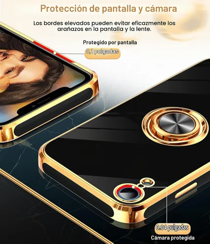 Vista 4 de LeYi Funda para iPhone XR: con Protector de Pantalla de Vidrio Templado [Paquete de 2] Soporte de Anillo Giratorio de 360°, Soporte Magnético