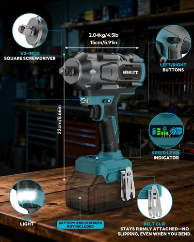 Vista 8 de Llave de impacto inalámbrica para batería Makita de 18 V, 1500 Nm (1106 pies-libras) pistola de impacto sin escobillas de 1/2 pulgada, luz
