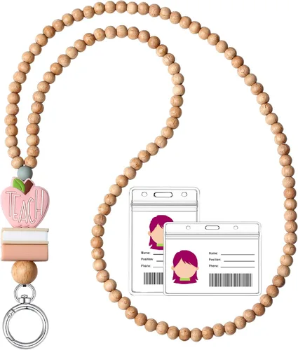 Vista 14 de Cordones para insignias de identificación y llaves para mujeres, lindo cordón de profesor con soporte para identificación, cordón de cuentas