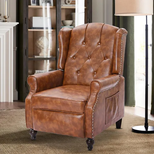 Vista 32 de Silla reclinable PALLOME con respaldo alto, asiento con masaje y calor, tapizado de tela, con respaldo acolchado, silla reclinable para sala de Beige