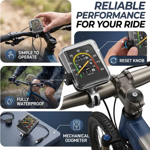 Vista 3 de Keenso Velocímetro de ciclismo, velocímetro de computadora odómetro mecánico computadora Código de montaña Tabla y piezas de repuesto