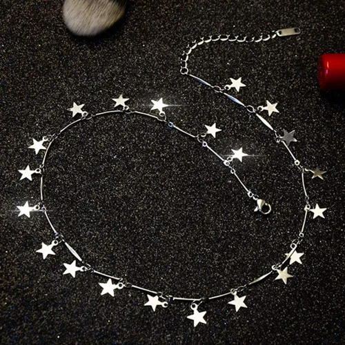 Vista 5 de Jude Jewelers Gargantilla delicada de acero inoxidable con estrellas de la suerte Plateado