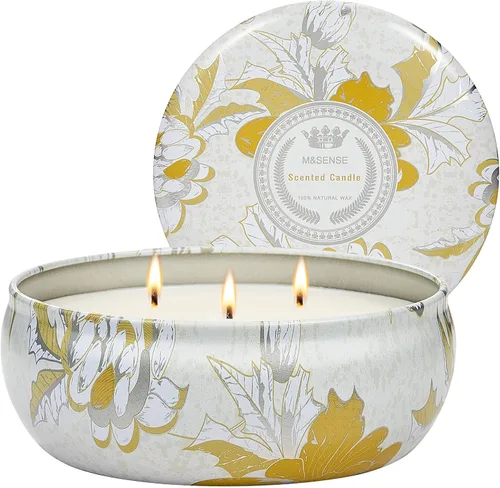 Vista 23 de M&SENSE Velas aromáticas de bayas cítricas, vela grande de lata de soja de 3 mechas, más de 40 horas de tiempo de combustión, cera vegana 100%