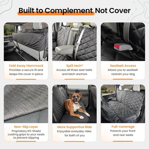 Vista 3 de 4Knines - Funda de asiento trasero con hamaca de camioneta de doble cabina, impermeable (color negro, lado del conductor) Fits Dodge Ram, Nissan