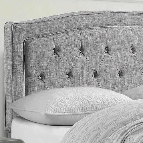 Vista 4 de Rosevera Layla - Marco de cama de panel con cabecera ajustable con botones para dormitorio/tapizado de lino, soporte de listones de madera/fácil Gris