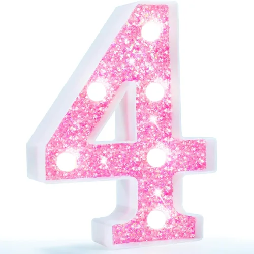 Vista 31 de Pooqla Luces de números de marquesina, números de luz rosa para niñas de 10.º cumpleaños, funciona con pilas, luz nocturna de número con purpurina