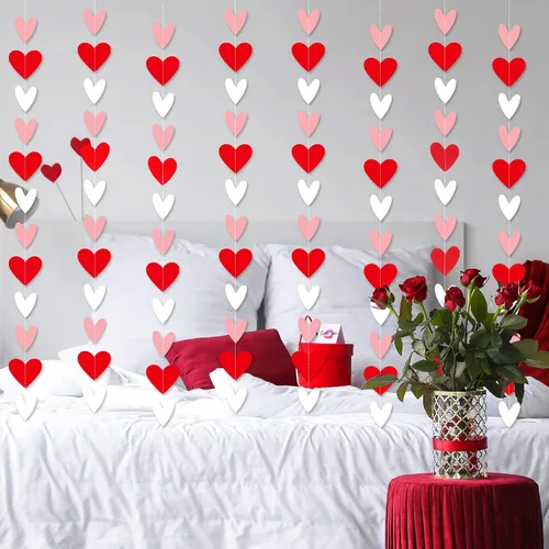 Vista 6 de Guirnalda de corazones rojos y blancos y rosados, no puedes hacerlo tú mismo, suministros de decoración de fiesta del día de San Valentín, guirnalda