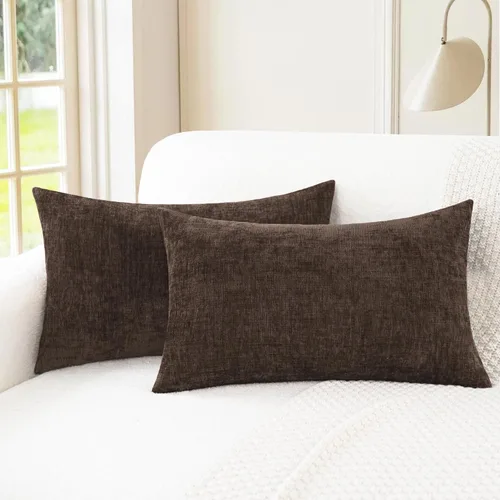 Vista 15 de CaliTime - Paquete de 2 fundas de almohada acogedoras para sofá, decoración del hogar, felpilla suave teñida sólida, 16 x 16 pulgadas, marrón Marrón