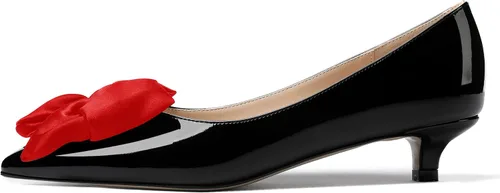 Vista 2 de WAYDERNS Zapatos de tacón bajo para mujer, patente, puntera puntiaguda, decoración de lazo, zapatos de tacón bajo de 1.5 pulgadas