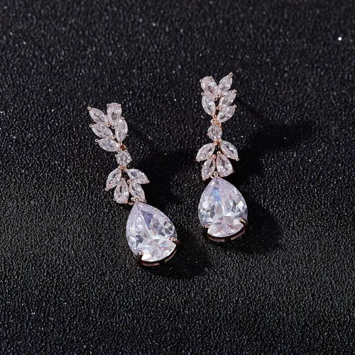 Vista 6 de SWEETV Wedding Jewelry Sets for Brides Bridesmaid,Cubic Zirconia Teardrop Bridal Necklace Earrings Set Wedding Prom Jewelry for Women