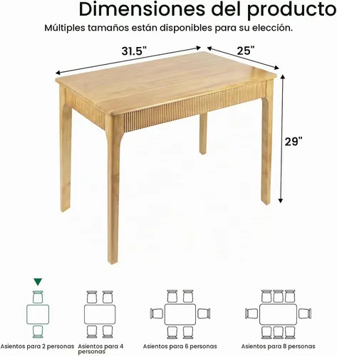 Vista 3 de Mesa de comedor de madera maciza de 31.5", mesa de madera real rectangular