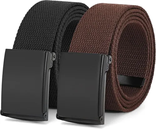 Vista 7 de WHIPPY Cinturón de tela con hebilla militar de color negro sólido, tapa abatible, totalmente ajustable, para hombre, con corte a medida