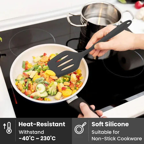 Vista 5 de Espátula ranurada para utensilios de cocina antiadherentes, resistente al calor, color negro