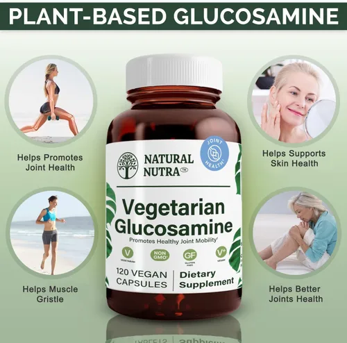 Vista 3 de Natural Nutra vegano y vegetariano clorhidrato de glucosamina para hombres y mujeres, Kosher, libre de mariscos, a base de plantas, colágeno