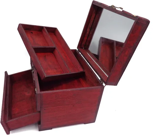 Vista 5 de iTun Joyero de madera vintage caja de almacenamiento organizadora estuche de regalo para mujeres aniversario boda recuerdos Navidad cumpleaños San